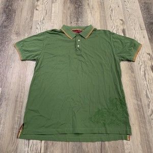 Robert Graham Short Sleeve Polo Shirt Men's Size 2XL XXL Green Button Up